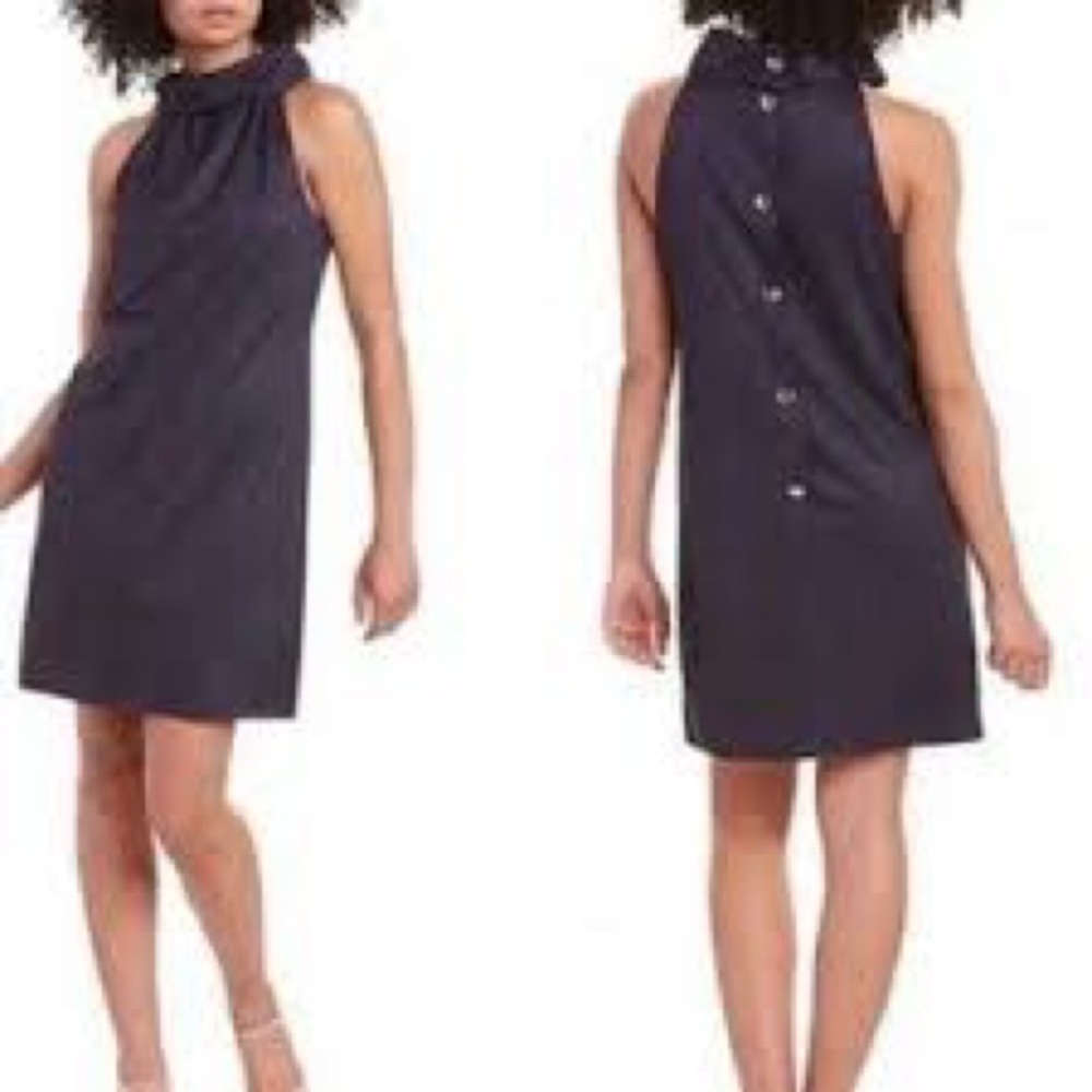 Sail To Sable Blue Button High Neck Sleeveless Dress Women's Size m. NWTS